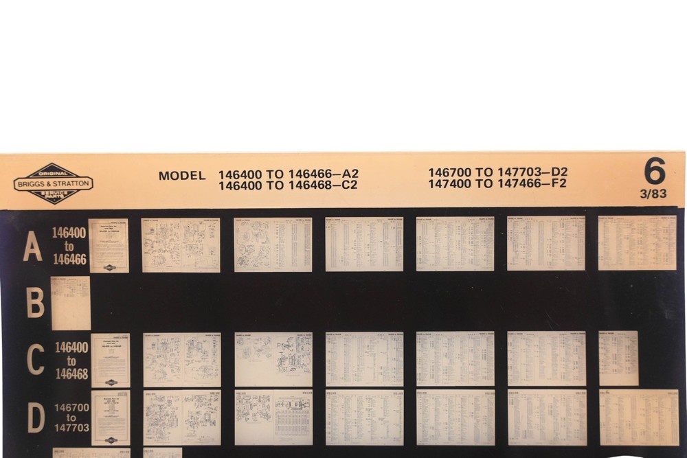 OEM Briggs & Stratton 6 Model Info Rev:3/83 Microfiche