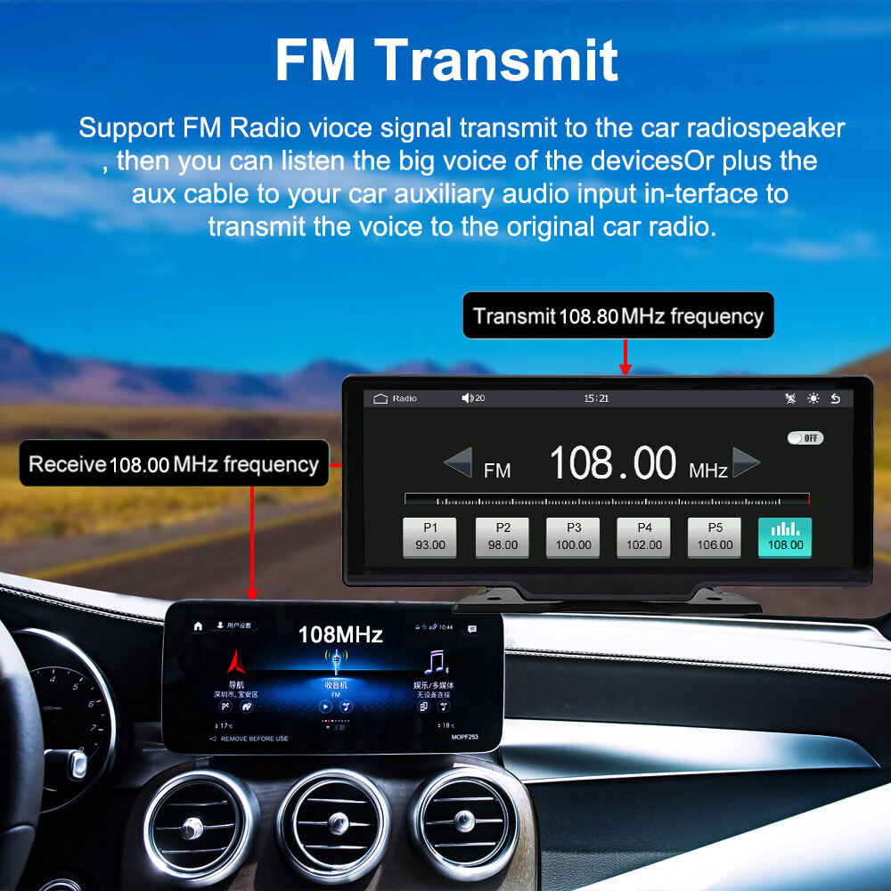 10.26" Widescreen DVR Android Auto HD Portable Apple Carplay Navigation+Dash Cam