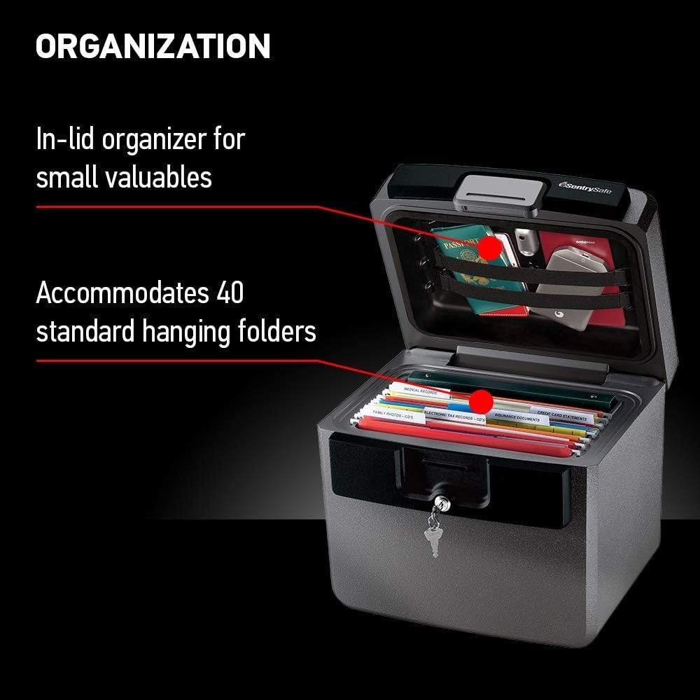 Black Fireproof and Waterproof Safe, File Folder and Document Box with Key Lo...