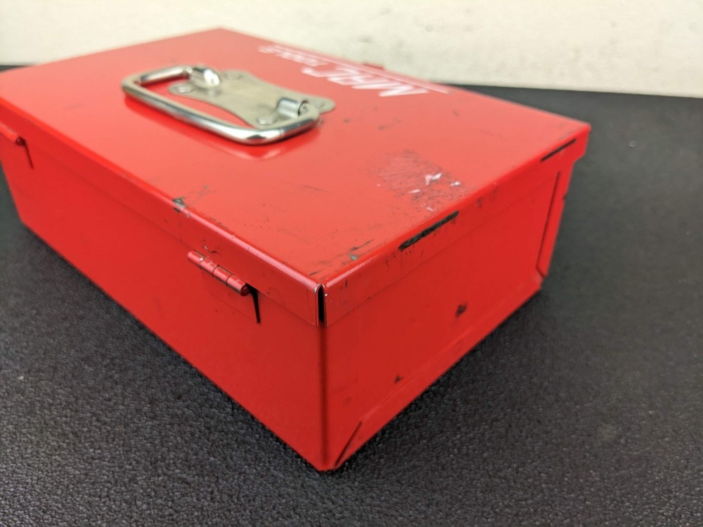 #bn739 Vintage Mac Tools Red Metal ToolBox Hinged Lid Rectangular