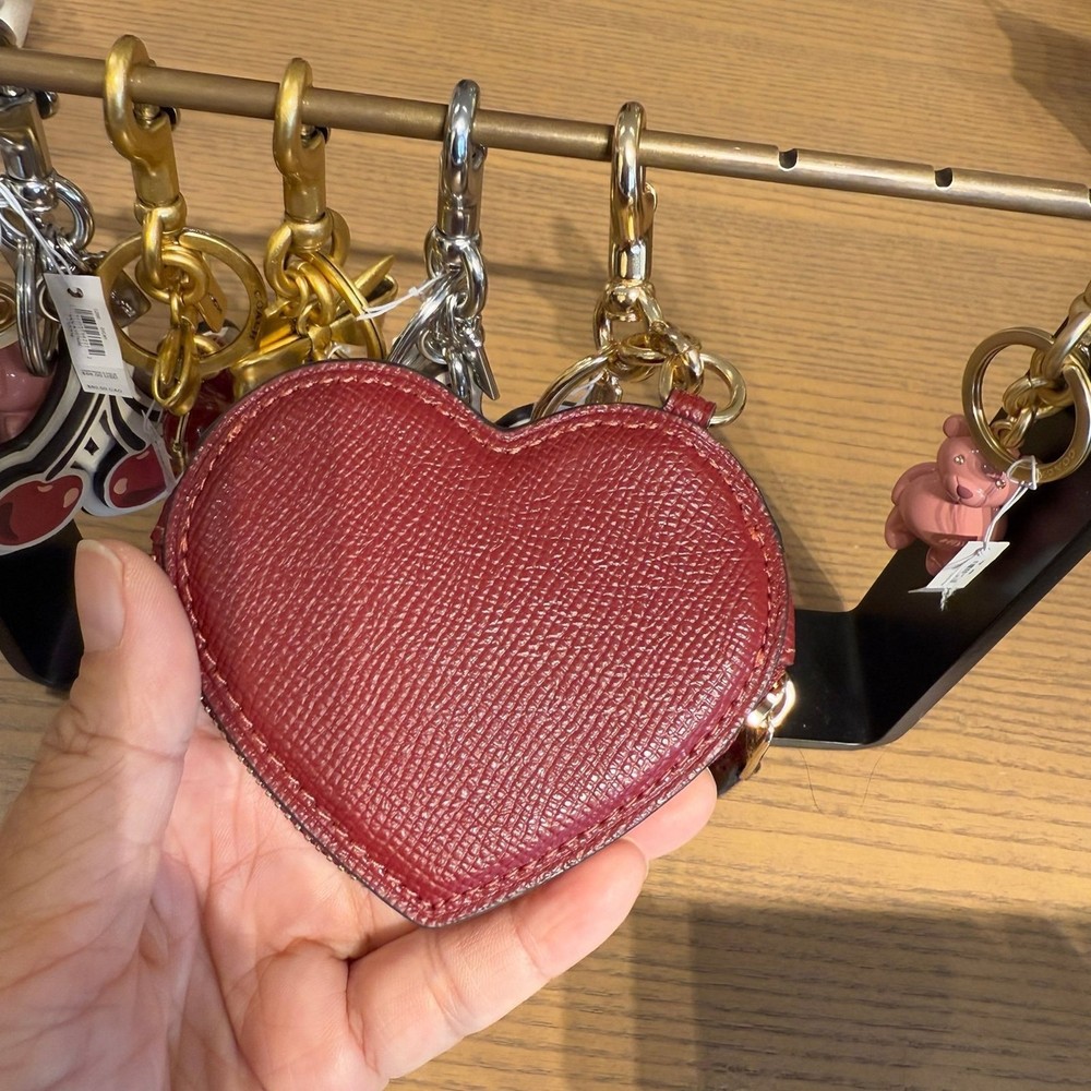 Coach CP368 Heart Bag Charm IN Gold/Dark Ruby Authentic