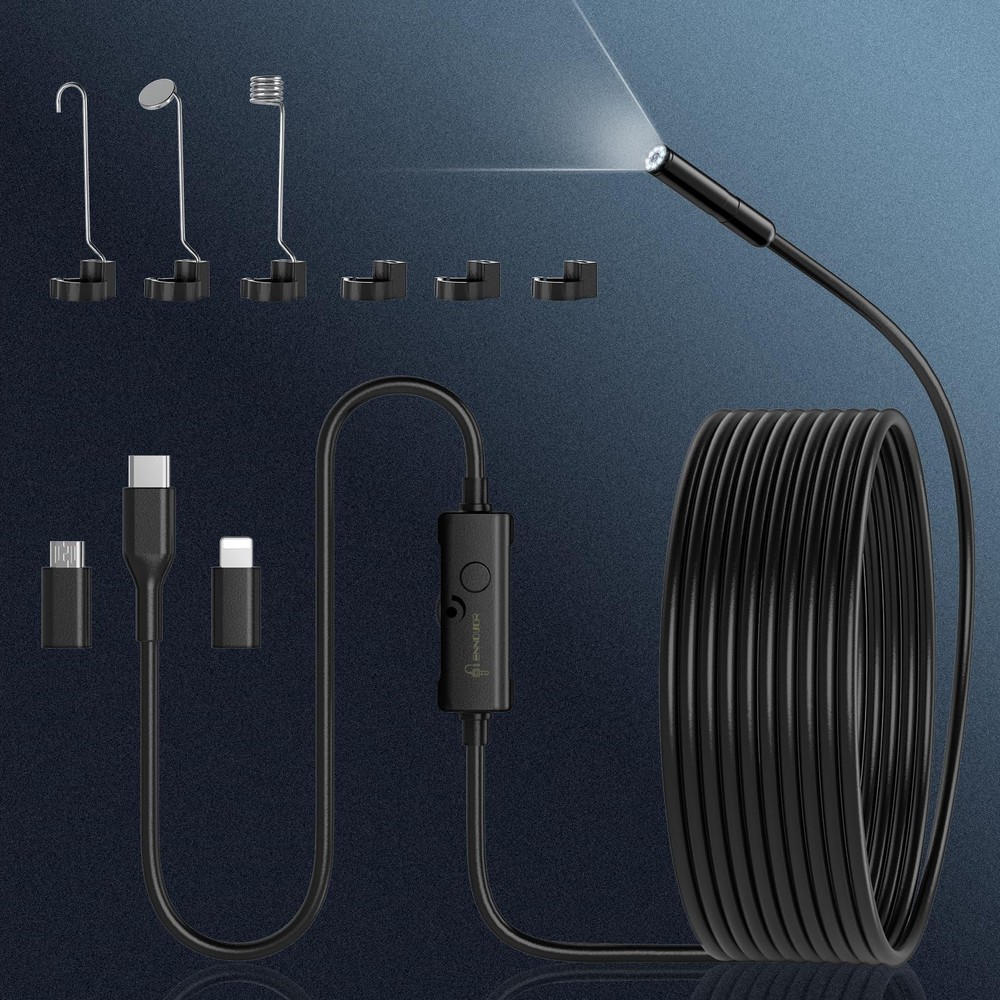 Endoscope Camera with Light, 1920P HD Borescope Camera with 8 Adjustable LED