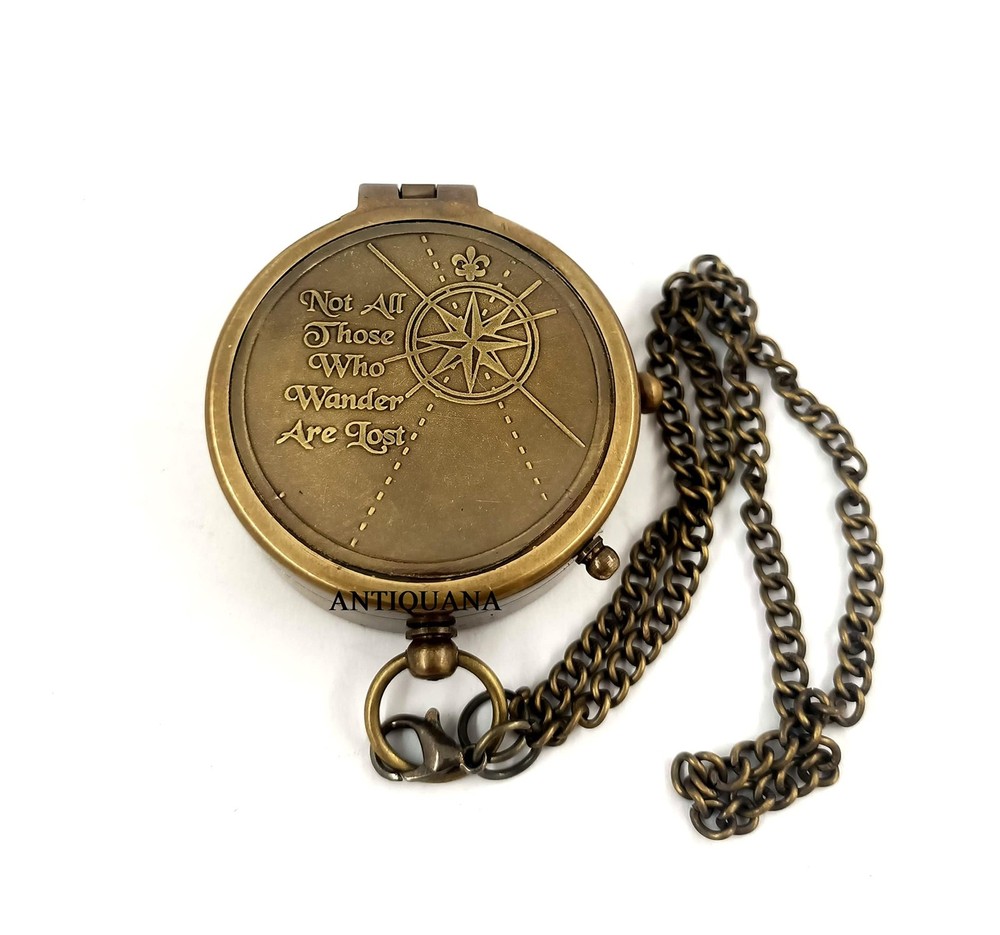 Brass Compass Unique Print Engraved Not All Those Who Wander