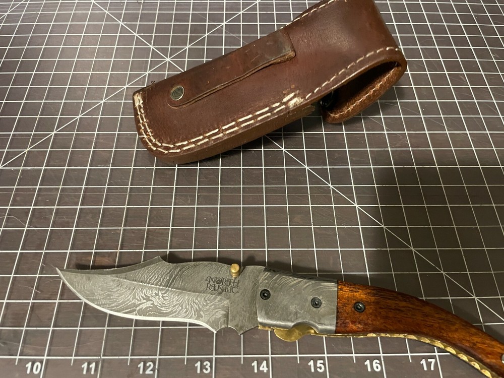 North Rustic Folding Knife Hammered Steel WITH SHEATH