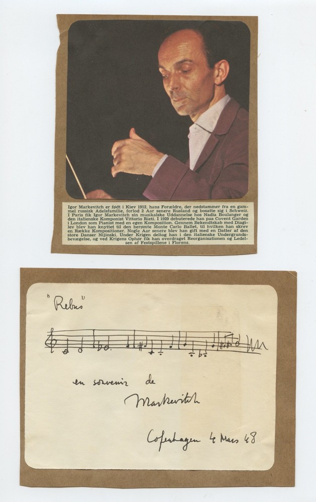 MARKEVITCH, Igor. (1912–1983): "Rebus" - Autograph Musical Quotation Signed