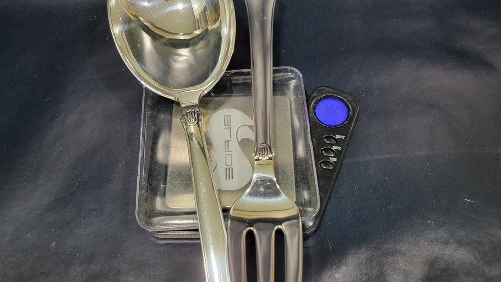 Hans Hansen Danish Solid Sterling Salad Serving Set, Spoon & Fork, 9", 202 grams