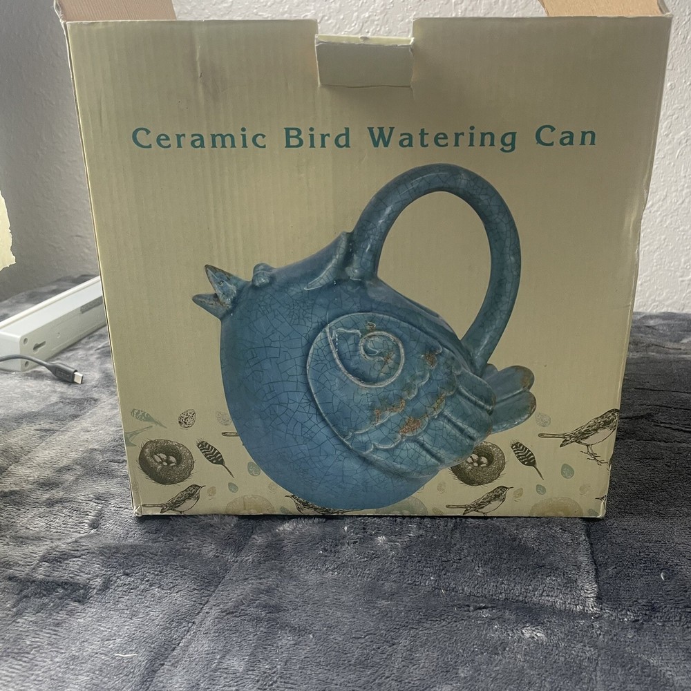 Ceramic Blue Bird Watering Can Cracker Barrel