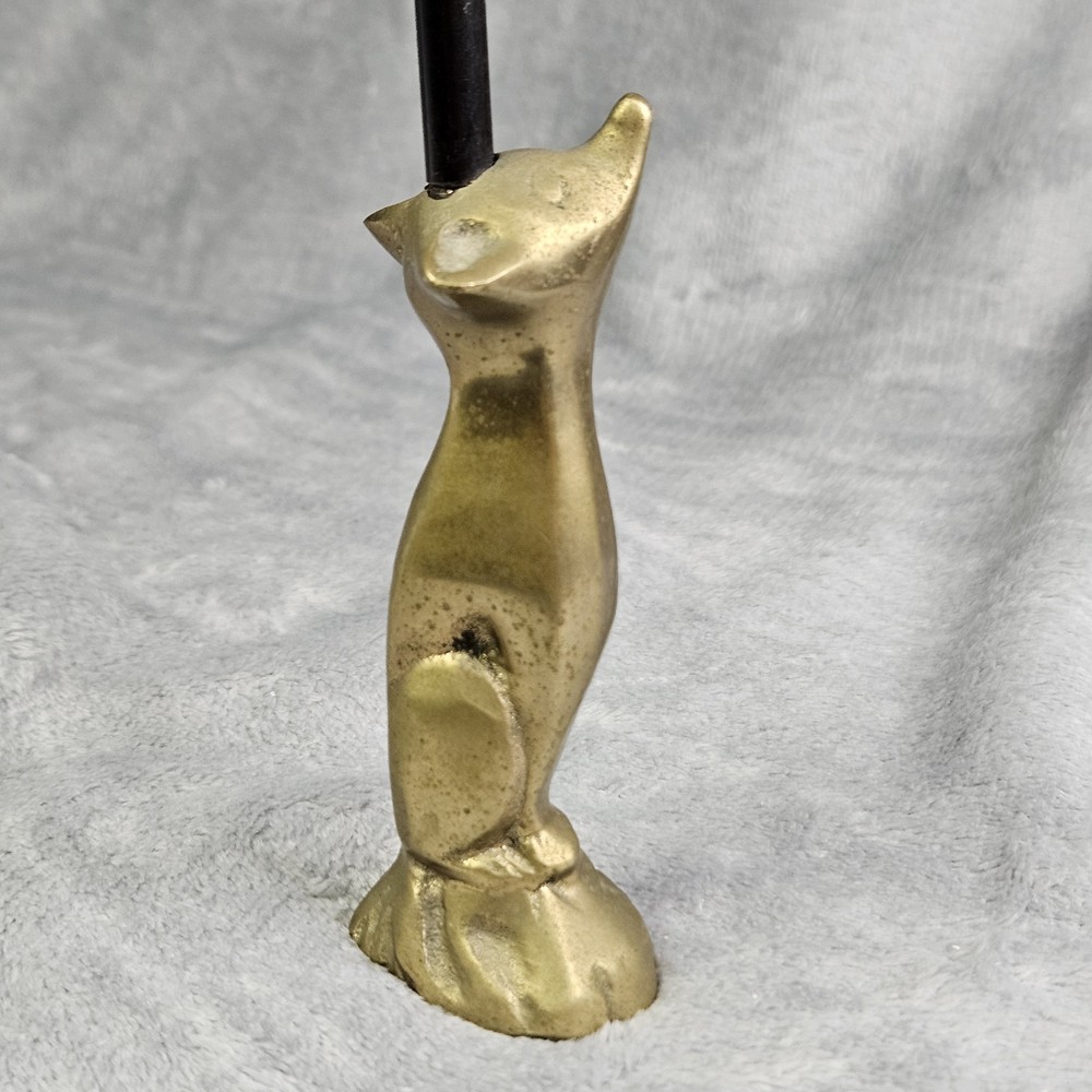 Vintage Brass Fox Damper Hook Flue Pull Opener Fireplace Tool Chimney Closer