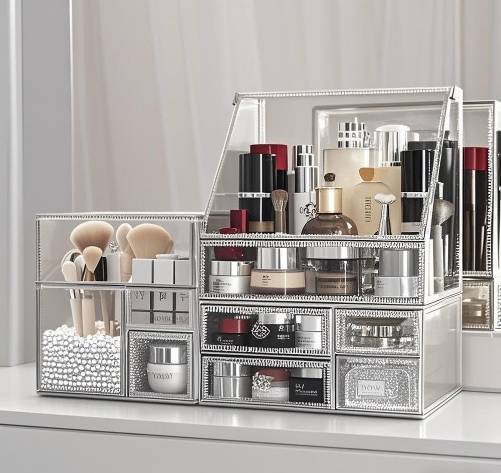 Hersoo Glass Makeup Organizer for Vanity/Stackable 2Pieces Drawer S... Fast Ship