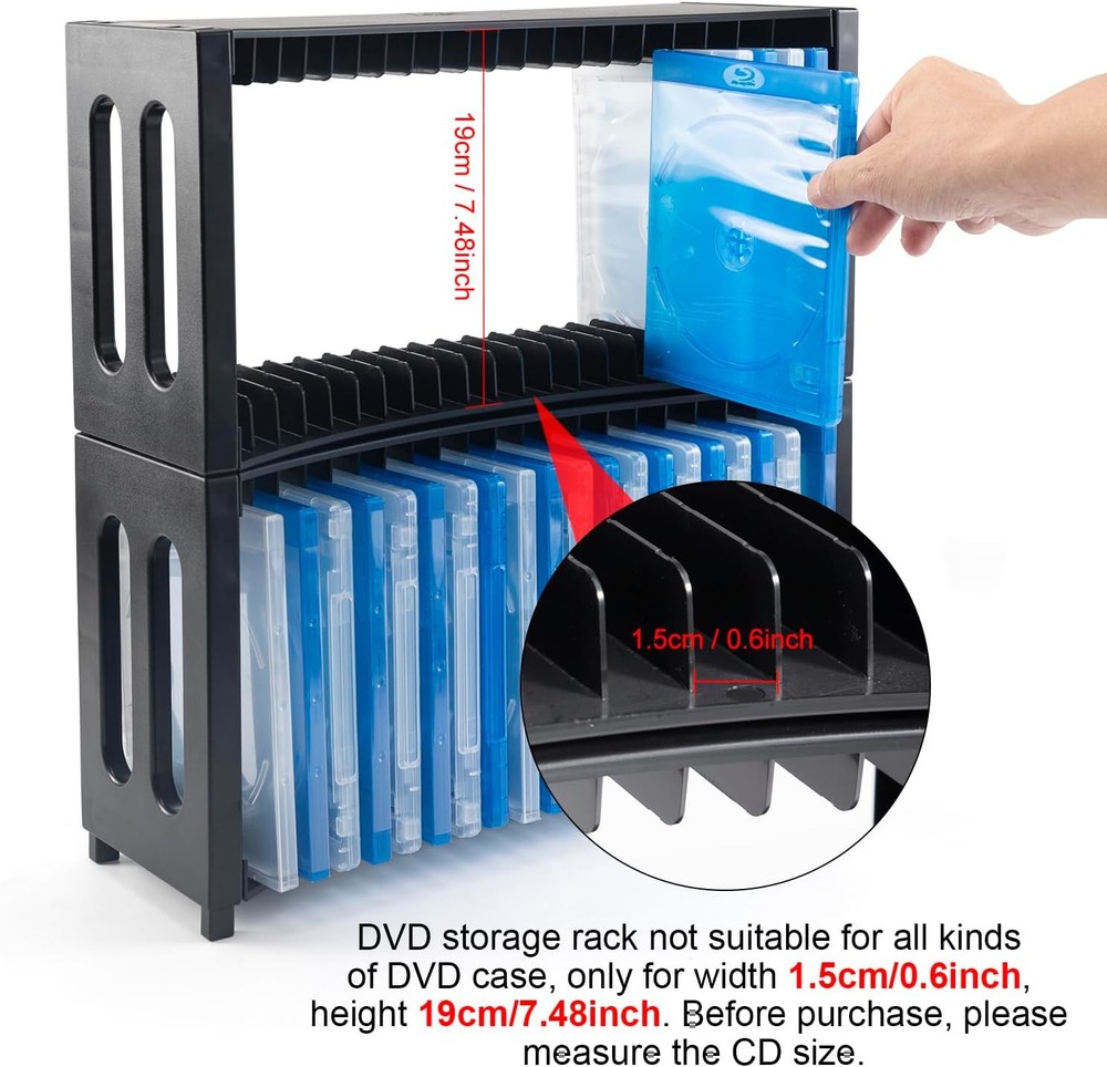 DVD Storage Rack Upgrade 2 Pack Stackable ABS DVD Storage Organizer Can Hold