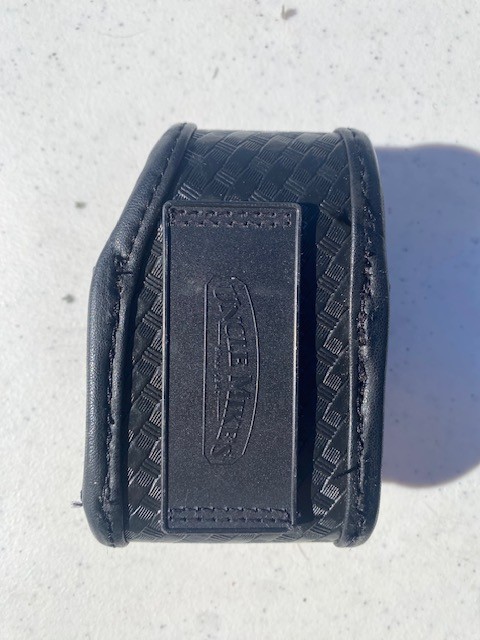 Basketweave leather duty belt micro cassette pouch