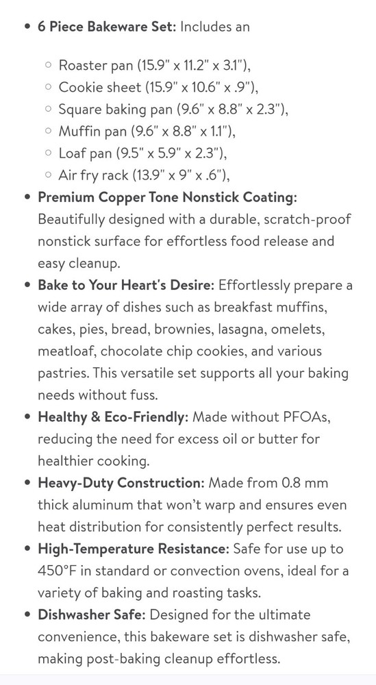 Gotham 6 Pc Srackmaster Ceramic Copper Titanium Bakeware Set Non Stick NEW