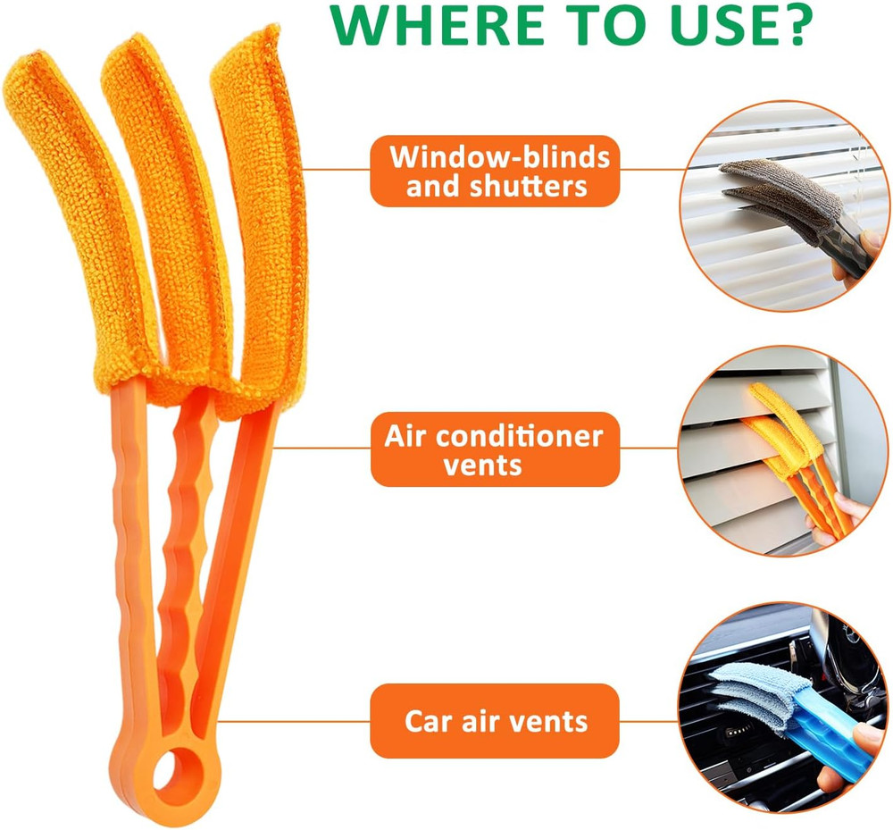 3 Pack Microfiber Feather Duster with 6 Microfiber Sleeves, Window Blind Cleaner