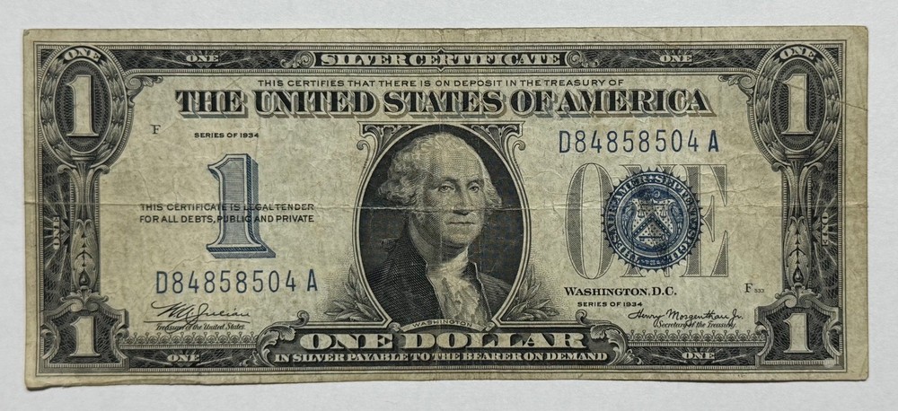 1934 $1 Bill Funny Back Silver Certificate Note 504A-DJINN