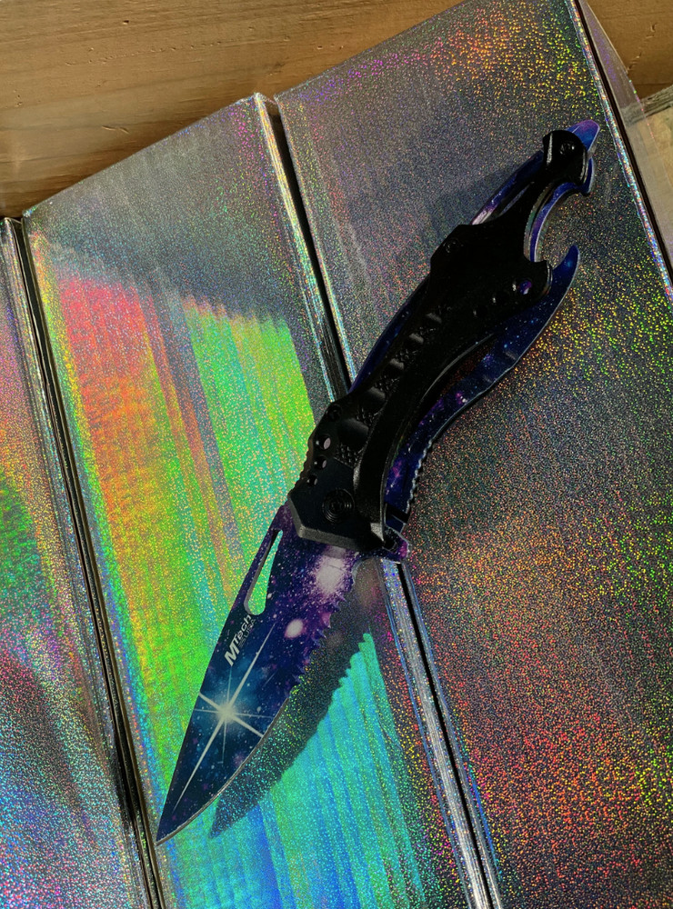 Galaxy Outerspace Design Blade Handle Locking Folding Pocket Knife with Clip