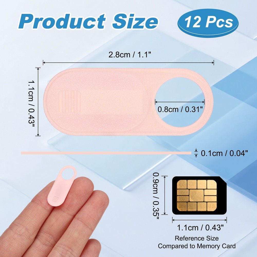 12Pcs 1.1" x 0.43" Computer Camera Cover Slide Thin Camera Blocker, Pink