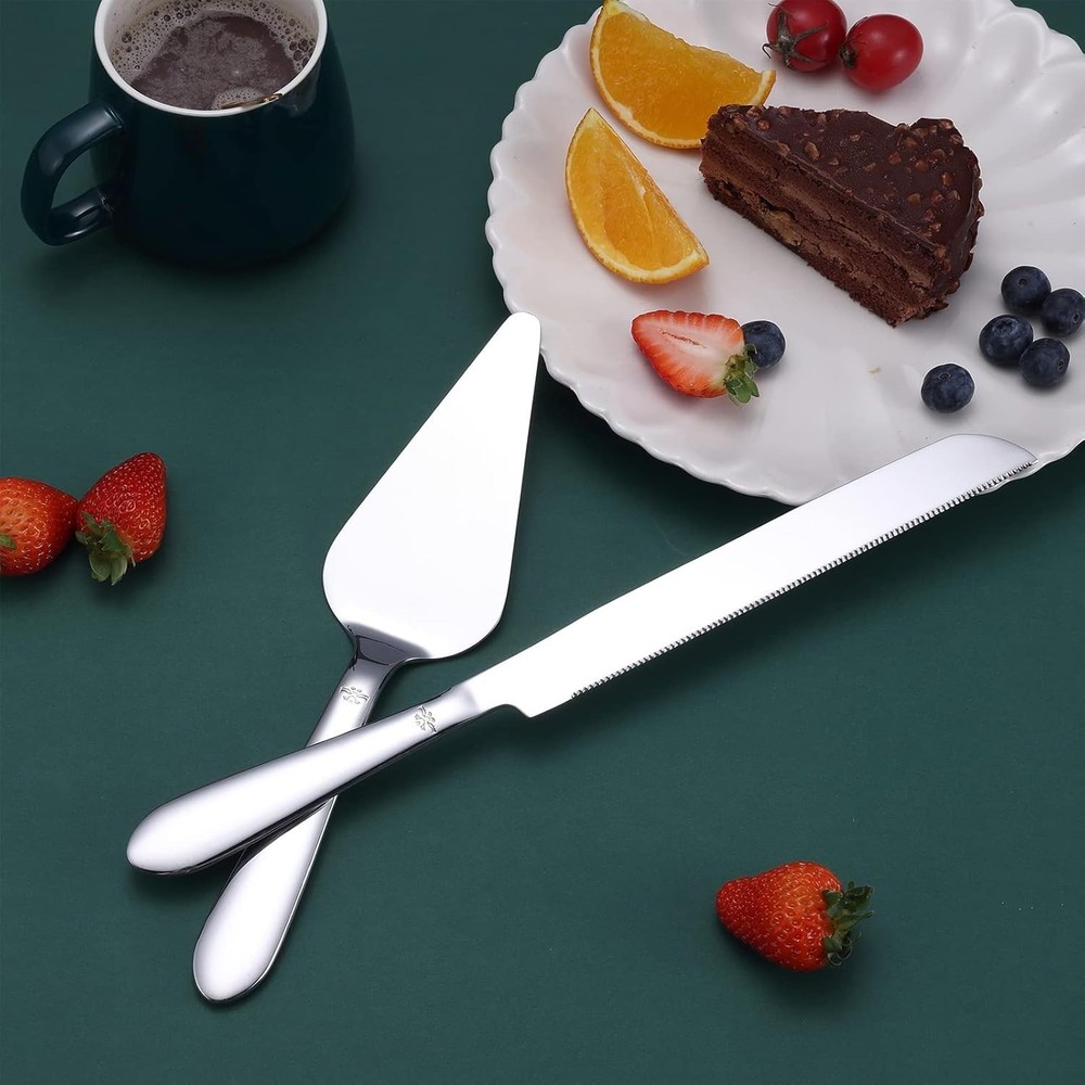 Cake Cutting Set for Wedding, Elegant Cake Knife and Server Set with Thickene...