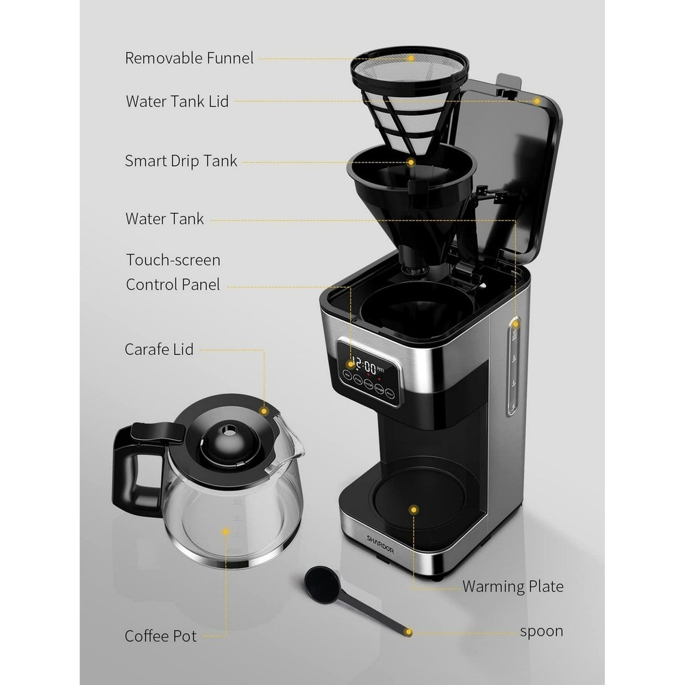 10-Cup Programmable Coffee Maker Auto Shut Off Permanent Filter Brew Drip Silver