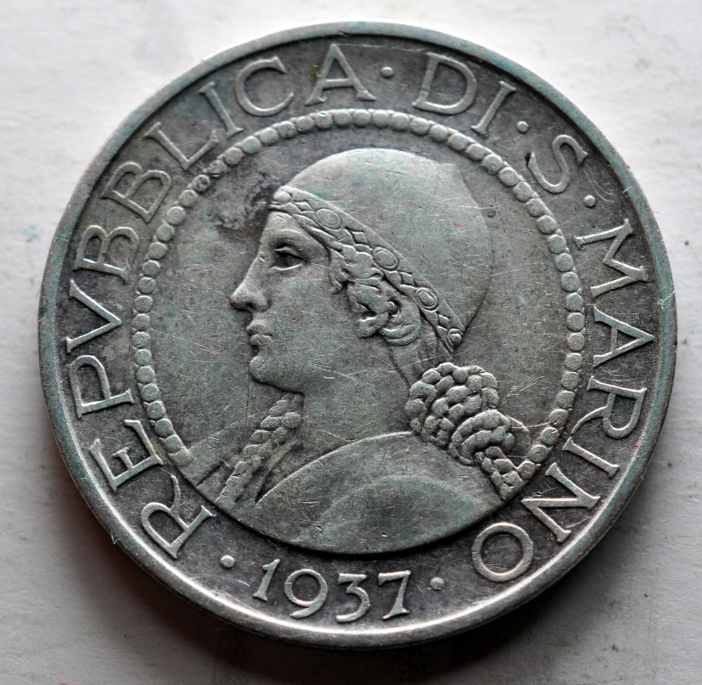 5 Livres Silver 1937 San Marino