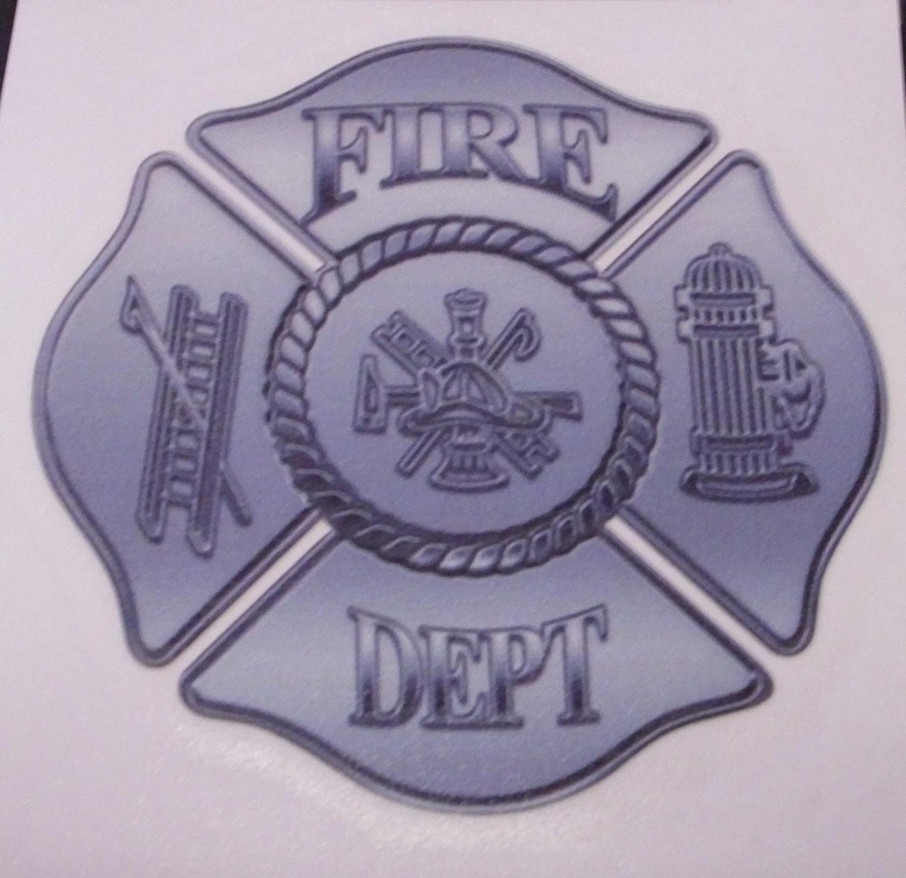 MALTESE CROSS SILVER REFLECTIVE 3" FIRE DEPT  DECAL STICKER