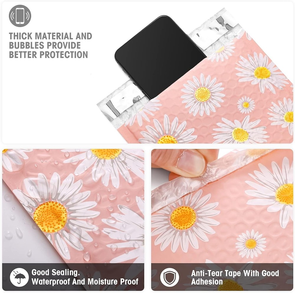 Jiaro Pack Cute Daisy Bubble Mailer Flower Padded Envelope Mailing 6x10" 100Pcs