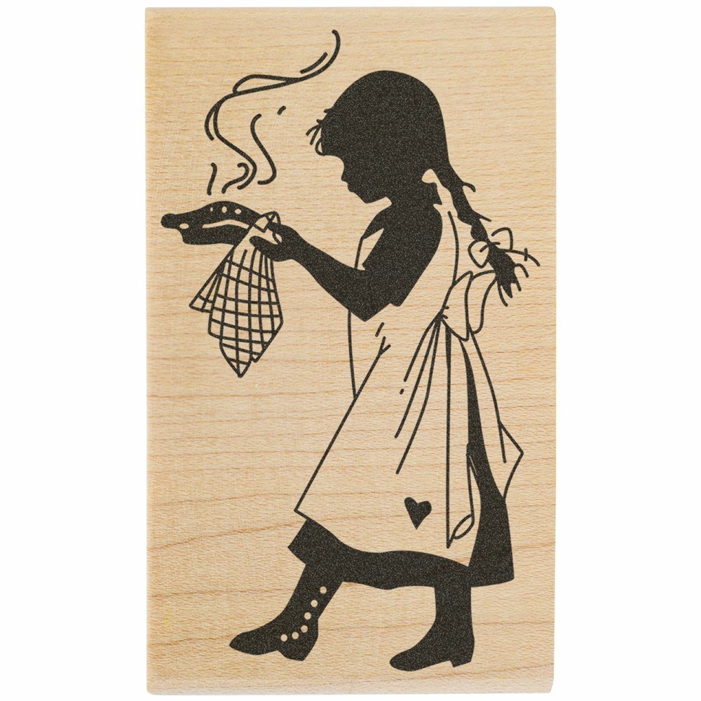Girl Serving Pie Art Rubber Stamp