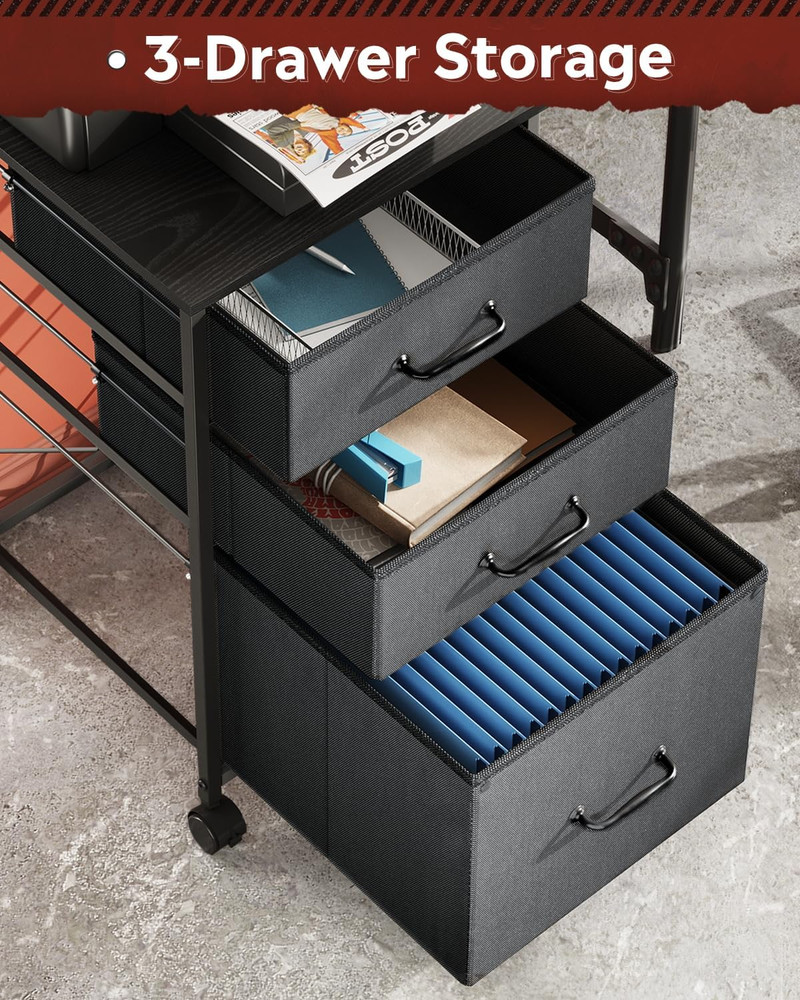 Mobile File Cabinet, Rolling Printer Stand with 3 Drawers, Fabric Vertical Filin
