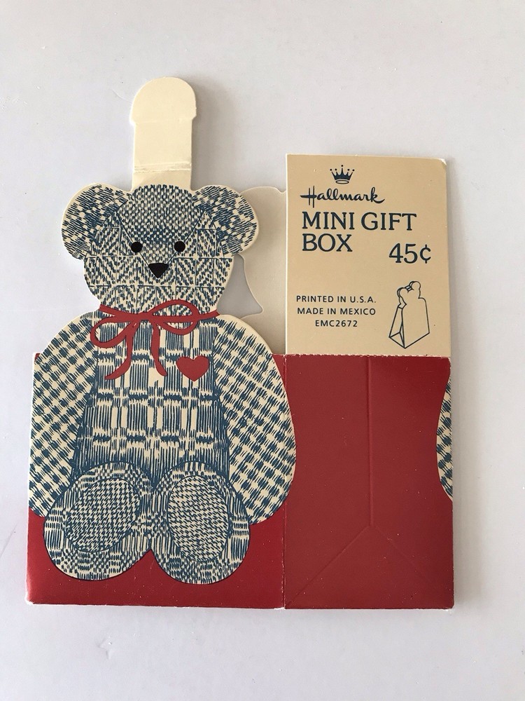 Vintage HALLMARK Teddy Bear Gift Box Mini Red/Blue Pair