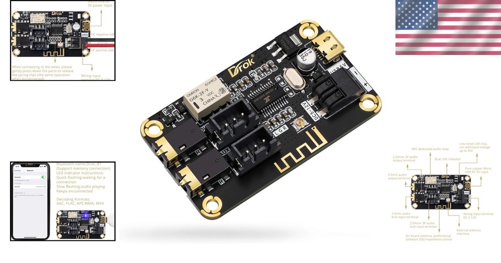 Compact 12V Bluetooth 4.2 Receiver Module - Perfect for DIY Audio Projects