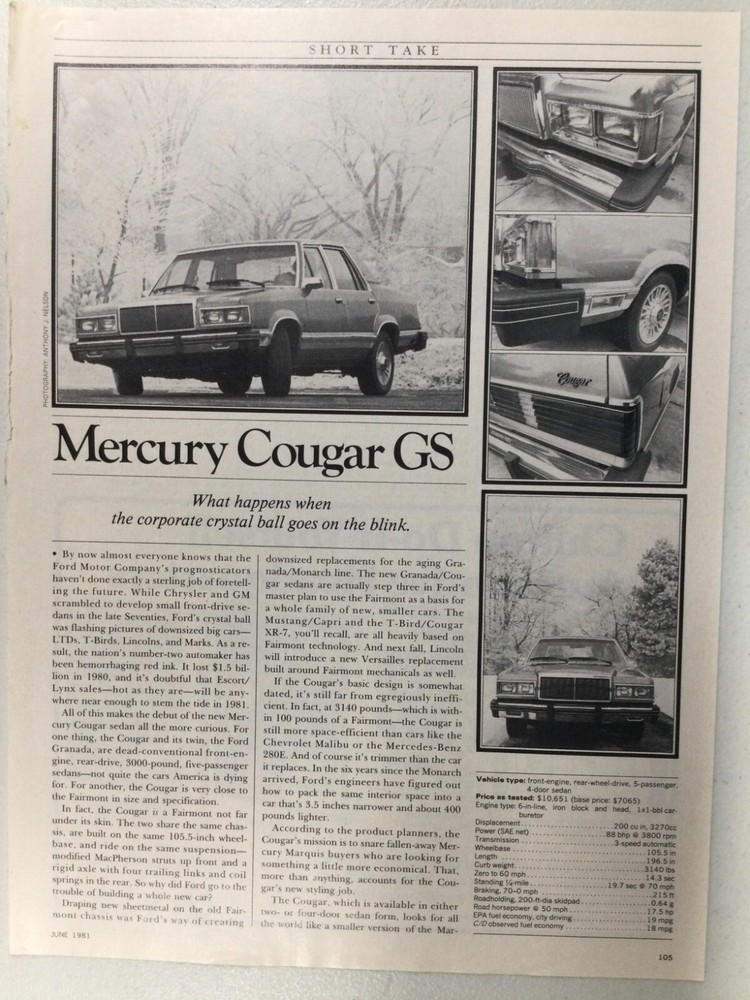 CougarAdv32 Article 1981 Mercury Cougar GS June 1981 1 page