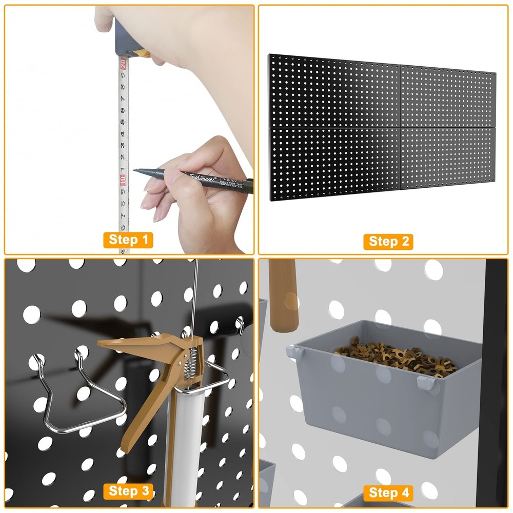 4x2ft Metal Pegboard Kit for Tools Storage, Black Pegboard Wall Organizer wit...