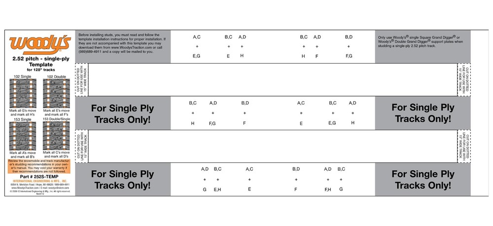 Woodys 252S Studding Template for Single-Ply Track Studding (252S-TEMP)