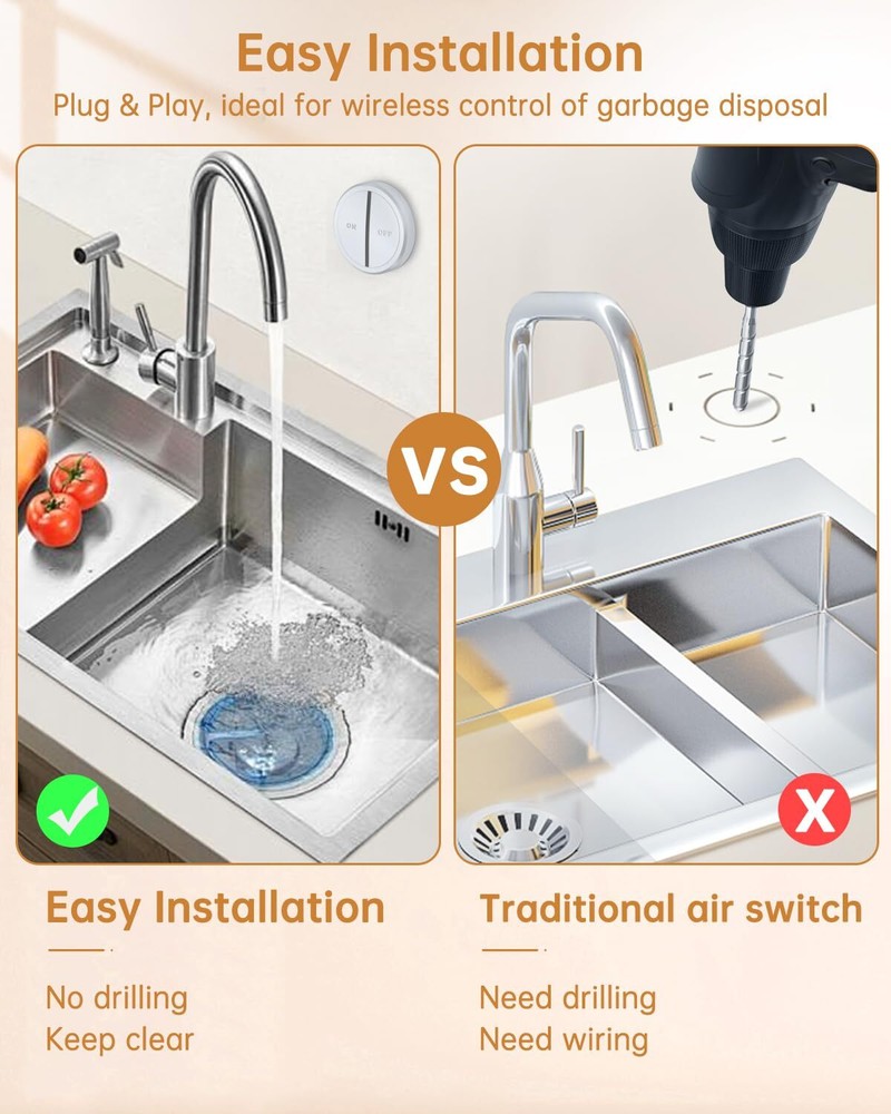 Garbage Disposal Wireless Switch Kit Remote Control Outlet Garbage Disposal B...