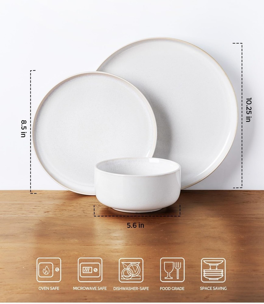 TheTerra Ceramic Dinnerware Sets for 4, 12 Pieces Handmade Reactive Glaze Pla...