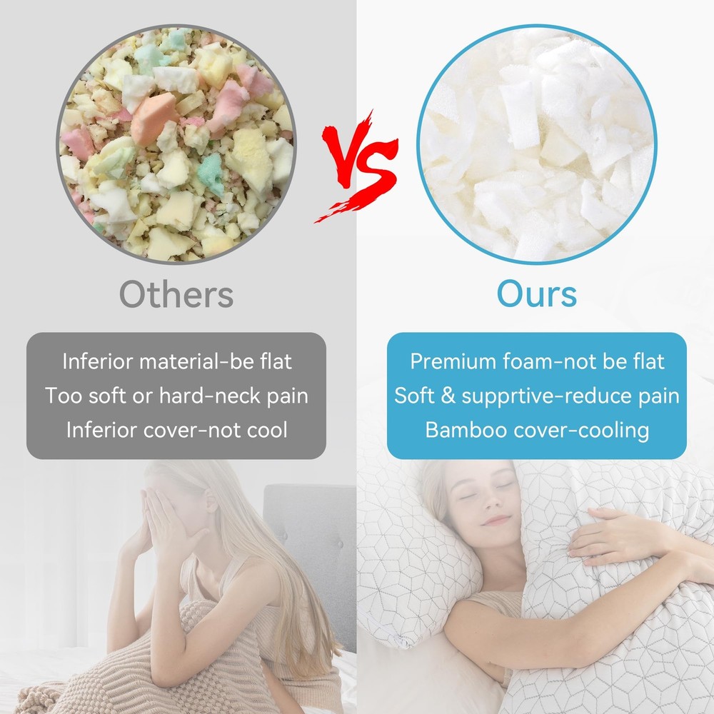 Cooling Shredded Memory Foam Pillows for Sleeping 2 Pack, Adjustable Bed Pill...