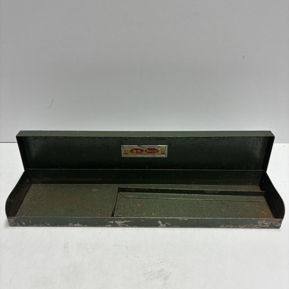 Vintage S-K Wayne Tools Metal Tool Green Socket Box Empty 10.5”x2.5”