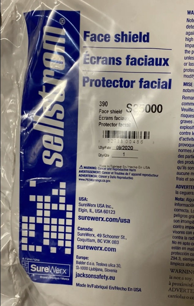 New Face shield pin-lock head gear.