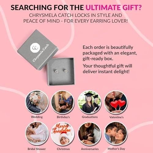 Secure Locking Earring Backs - Platinum Finish, Fits Most Posts, Protects Diamon