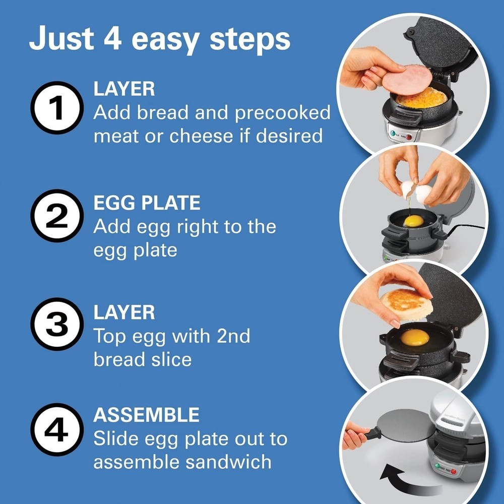 Hamilton Beach Breakfast Sandwich Maker with Egg Cooker Ring, Customize Ingredie