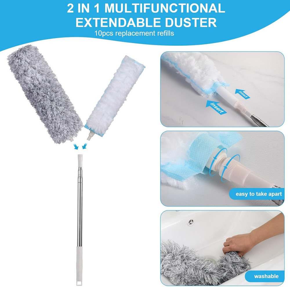 Extendable Feather Duster Kit with Reusable and Disposable Refills
