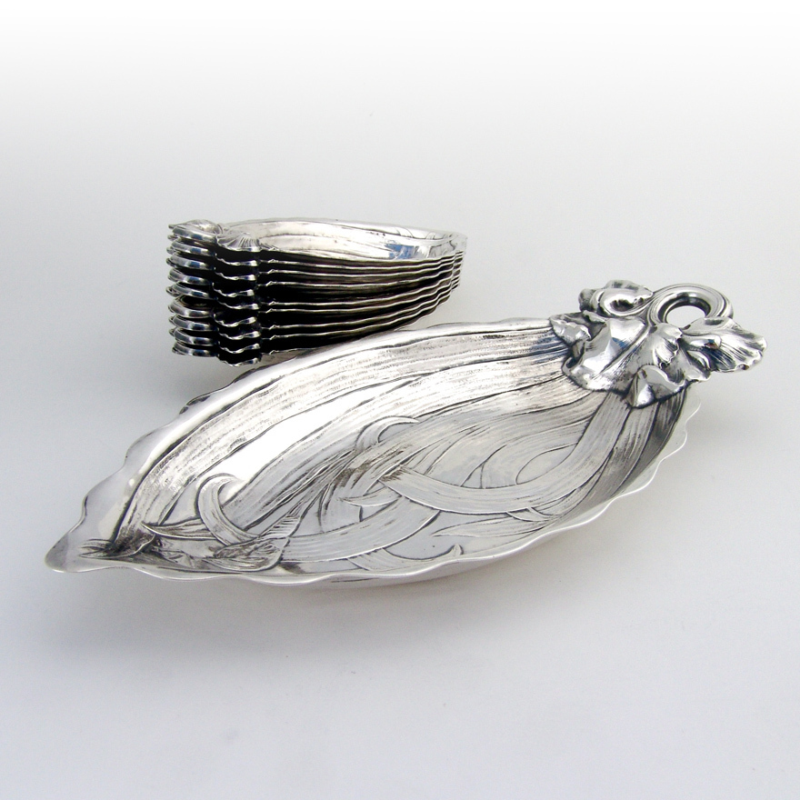 Iris Serving Dish And Iris Cup Place Card Holder Set Sterling Gorham 1900