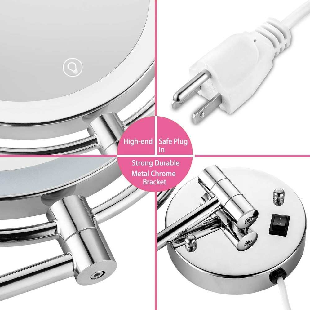 Wall Mounted Lighted Makeup Mirror with Magnification,Wall Mount Magnifying Mirr