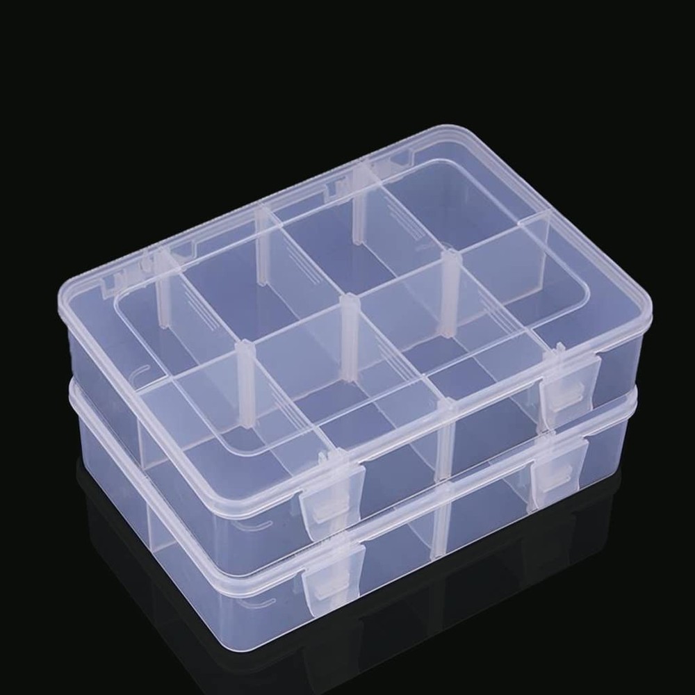 2 Pcs 8 Grids Clear Organizer Box Plastic Storage Container with Adjustable D...