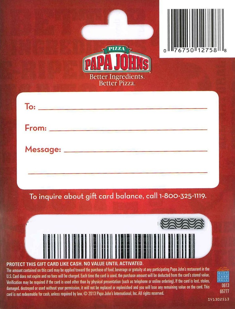 Pizza $25 Gift Card