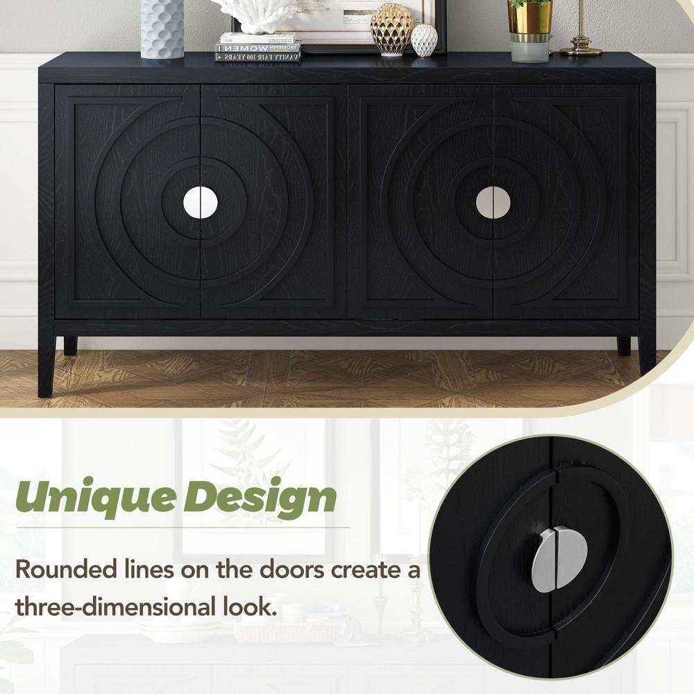Stability and Durability Retro Sideboard Cabinet with Four Doors Black