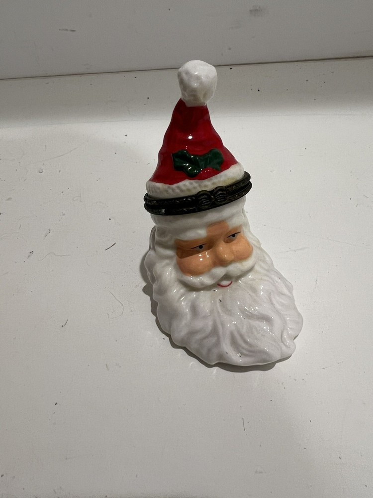 Vtg Santa Trinket Box Hinged 3.5”