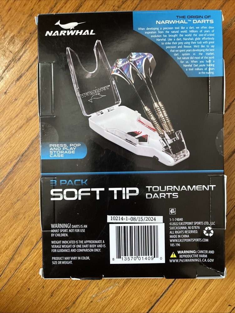 Narwhal Tournament Soft Tip Darts Includes Deluxe Storage Case, 3 Pack.