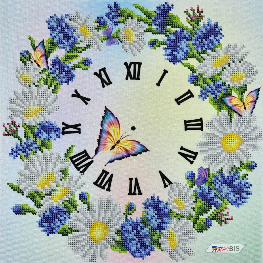Clock Bead Embroidery Scheme on Canvas DIY Stamped Printed Pattern clock 006