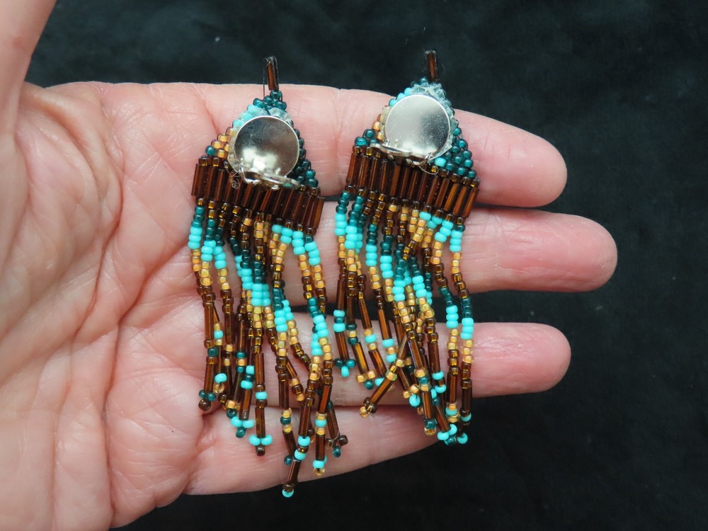 Vintage Handmade Multi Seed Bead Strand Earrings CLIP