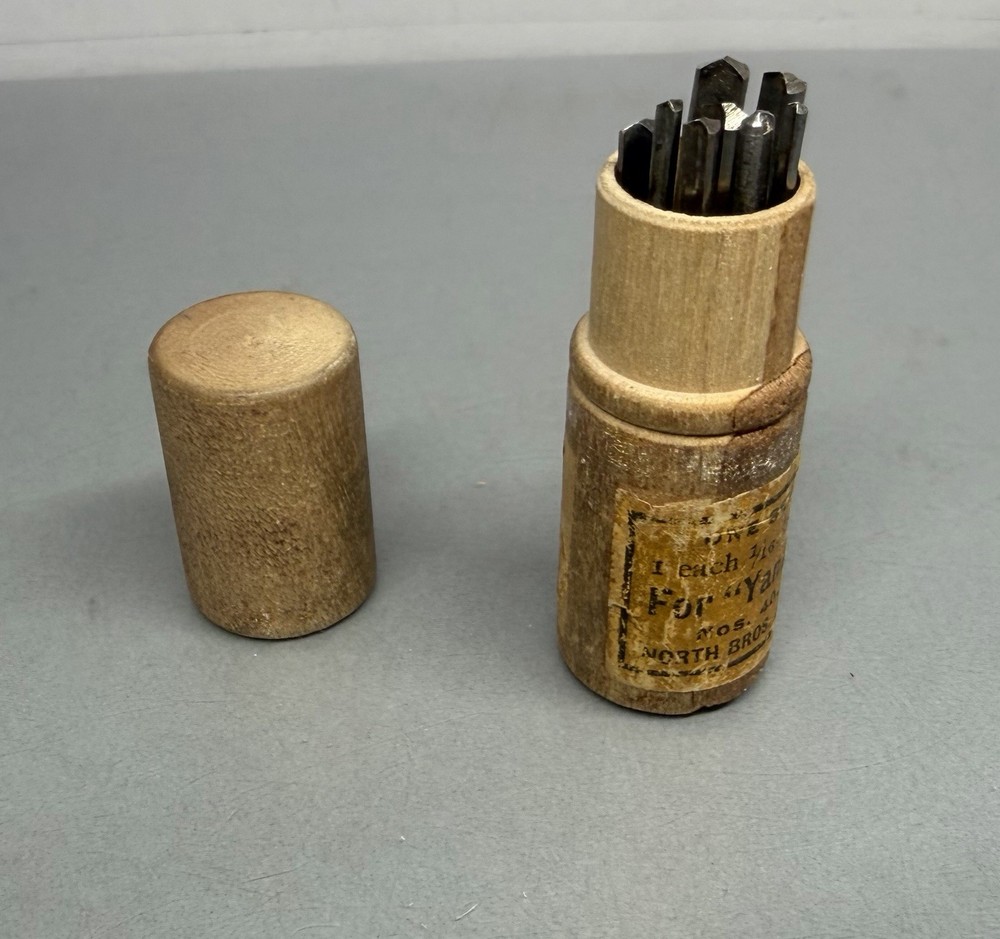 Drill Points for Yankee Automatic Drills Wood Container with Bits Vintage